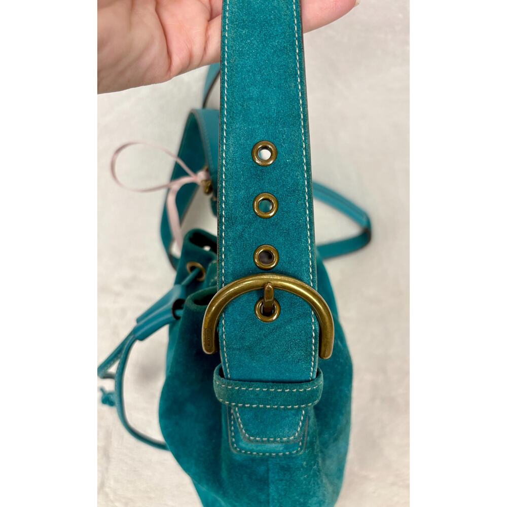Vintage Coach Soho Suede Drawstring Cinch Bag in Turquoise Suede - Picture 3 of 15